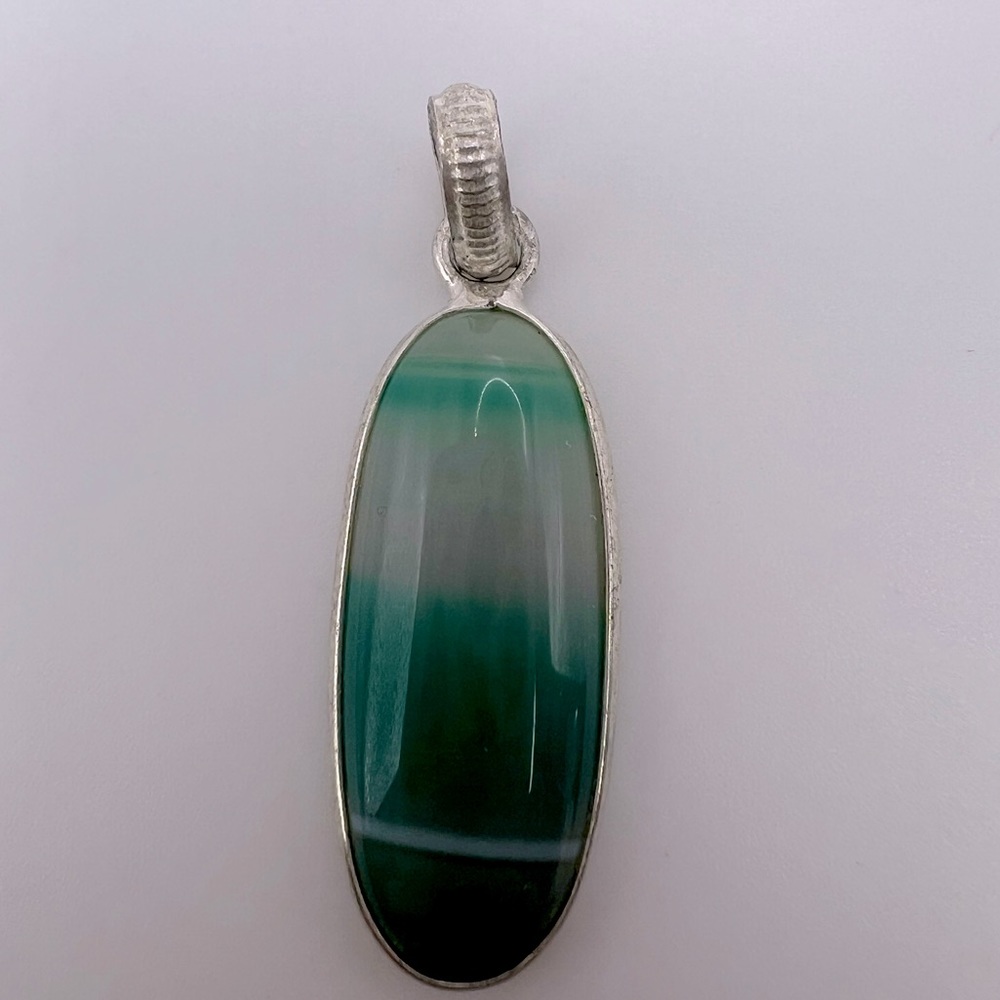 Banded Green Agate Silver Plated Necklace Pendant
